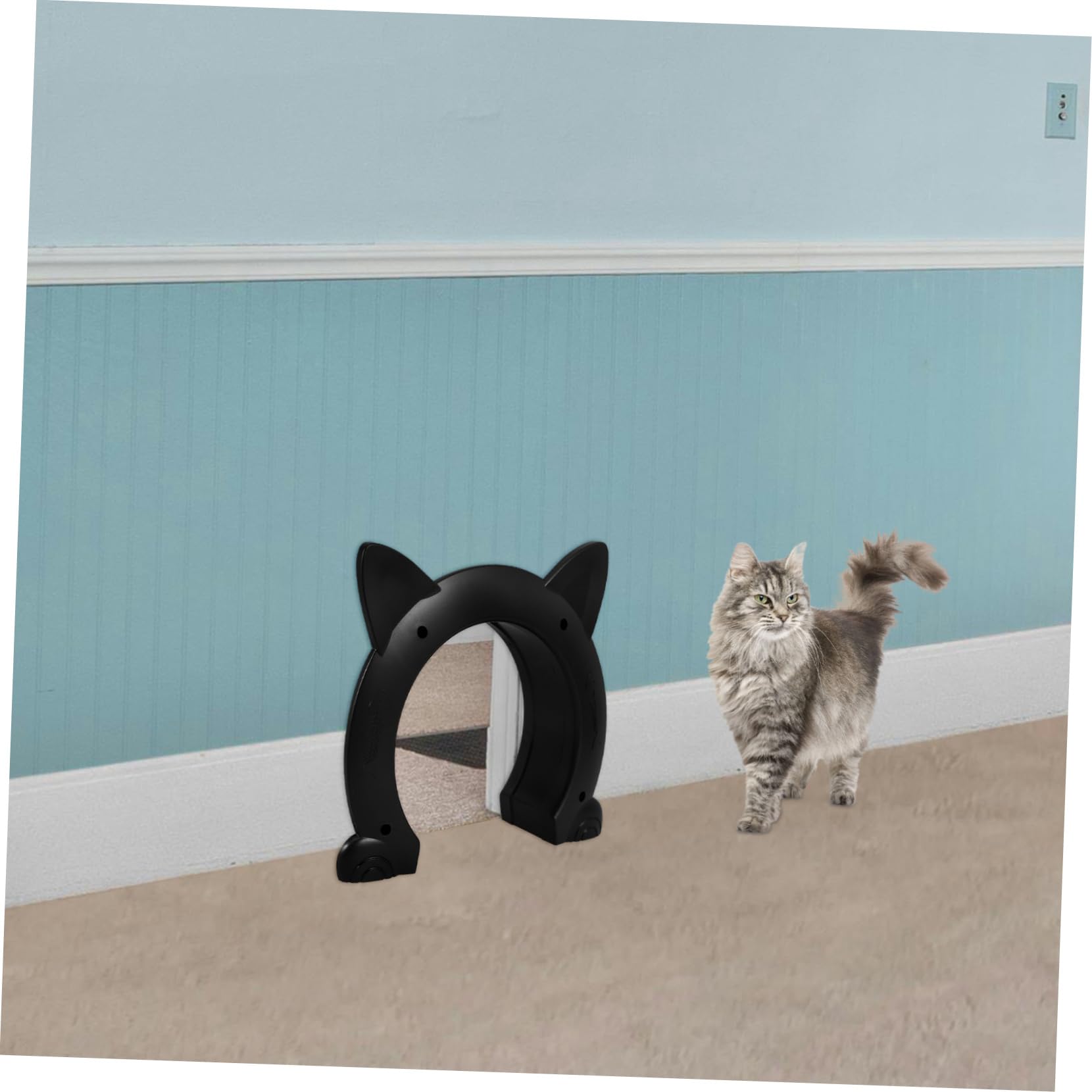 Sosoport Katzenklappe und Innentür aus Kunststoff Einfache Montage mit Katzenförmigem Design Vielseitig Nutzbar für Haustierhäuser Zuhause
