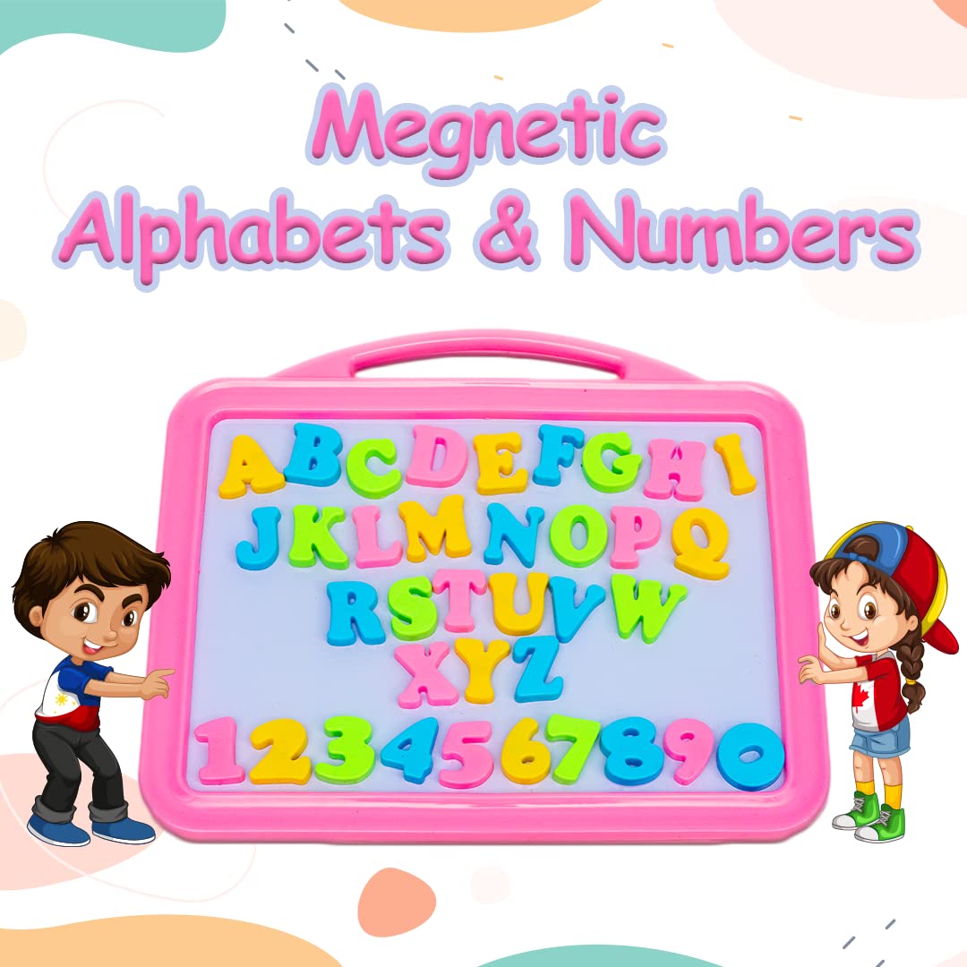 Avis Lovely Magnetic Slate | Double Sided Slate with Colorful Magnetic Alphabets & Numbers for Kids (Pink) 2