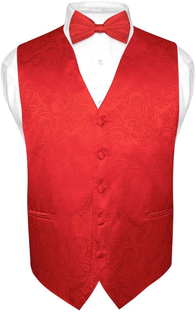 Vesuvio Napoli Men's Paisley Design Dress Vest & Bow Tie SILVER Grey Color BOWTie Set