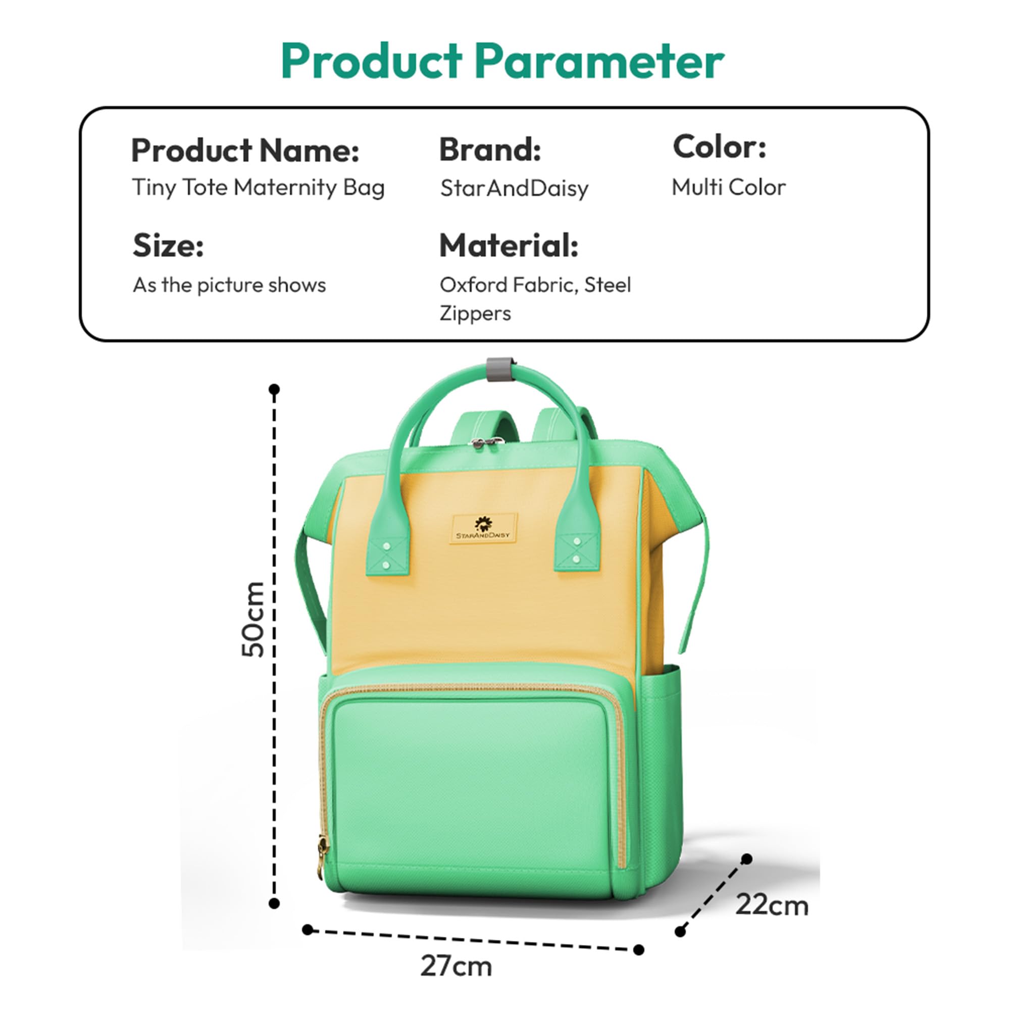StarAndDaisy Diaper Bag / 30L Lightweight Diaper Bag for Mothers for Travel with 3 Insulated Bottle Pockets/Baby Bag for Mother Travel & Hospital Bag for Baby – Green Yellow 3