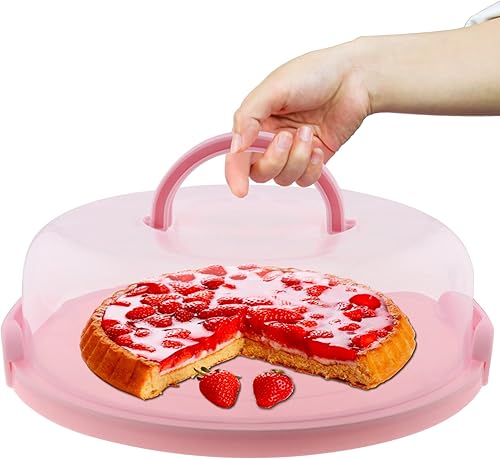 Miniatura 5 de Porta pasteles portátil de 12 pulgadas con tapa y magdalenas para tartas de galletas, para bodas, fiestas, baby shower, fiestas de Navidad (rosa)