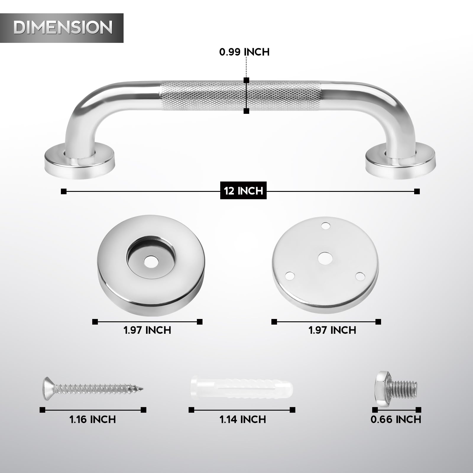 2-Pack 12" Stainless Steel Shower Grab Bars - 500 Lb Capacity, Anti-Slip, For Bathroom Safety - View #9