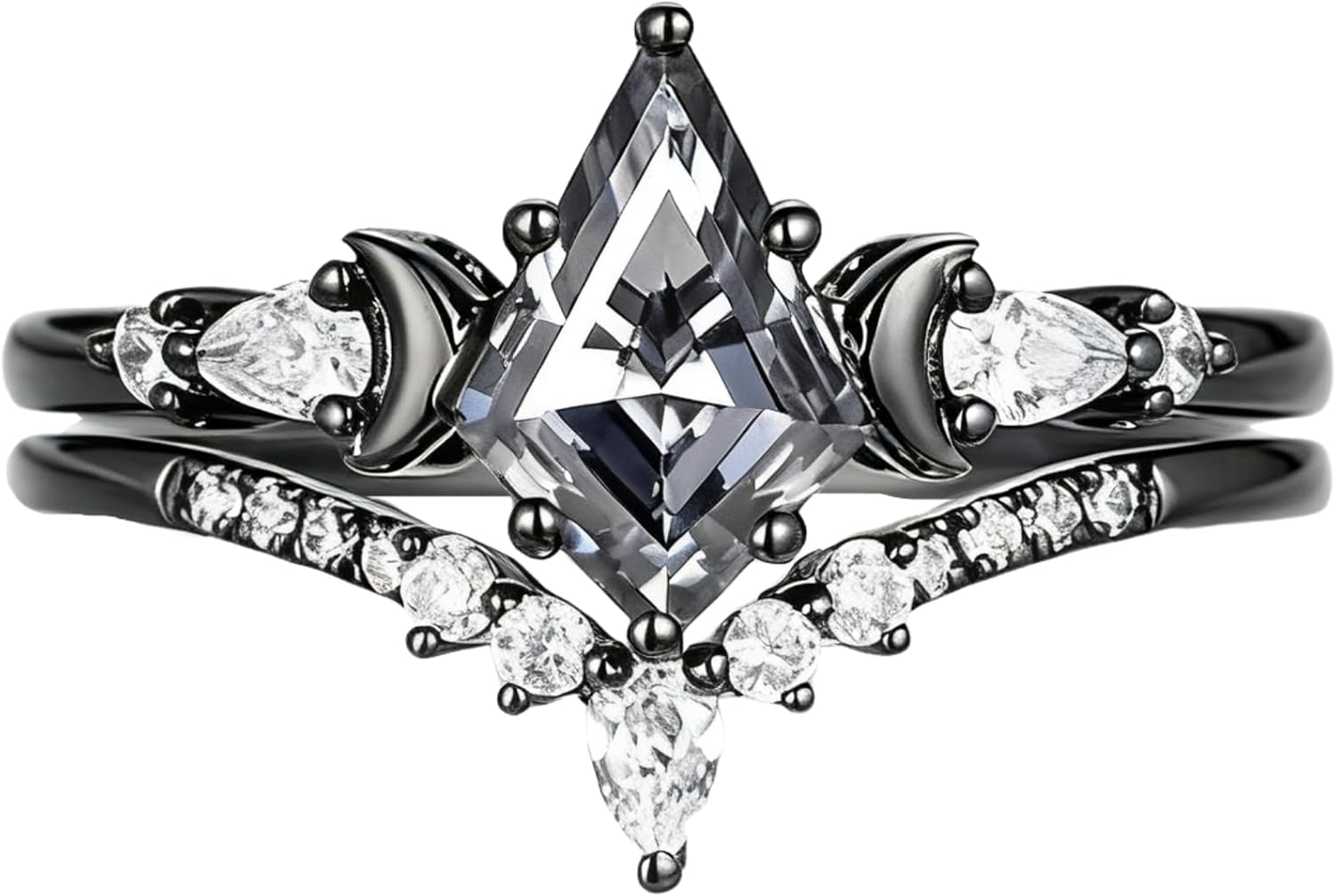 1.5 Ct Kite/Round/Marquise/Pear/Oval Cut Gray Moissanite Engagement Ring Set for Women Gothic Grey Moissanite Wedding Ring Set 925 Sterling Silver 10K 14K 18K Gold Black Gold Bridal Rings for Women