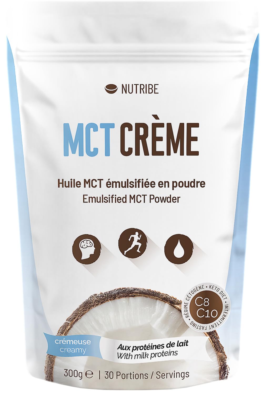 MCT-Öl-Pulver NUTRIBE Kokos C8 C10 mit Milcheiweiß 300 g | Creamer für Keto Diät | Ketose, intermittierendem Fasten, Low Carb Diät zum Abnehmen