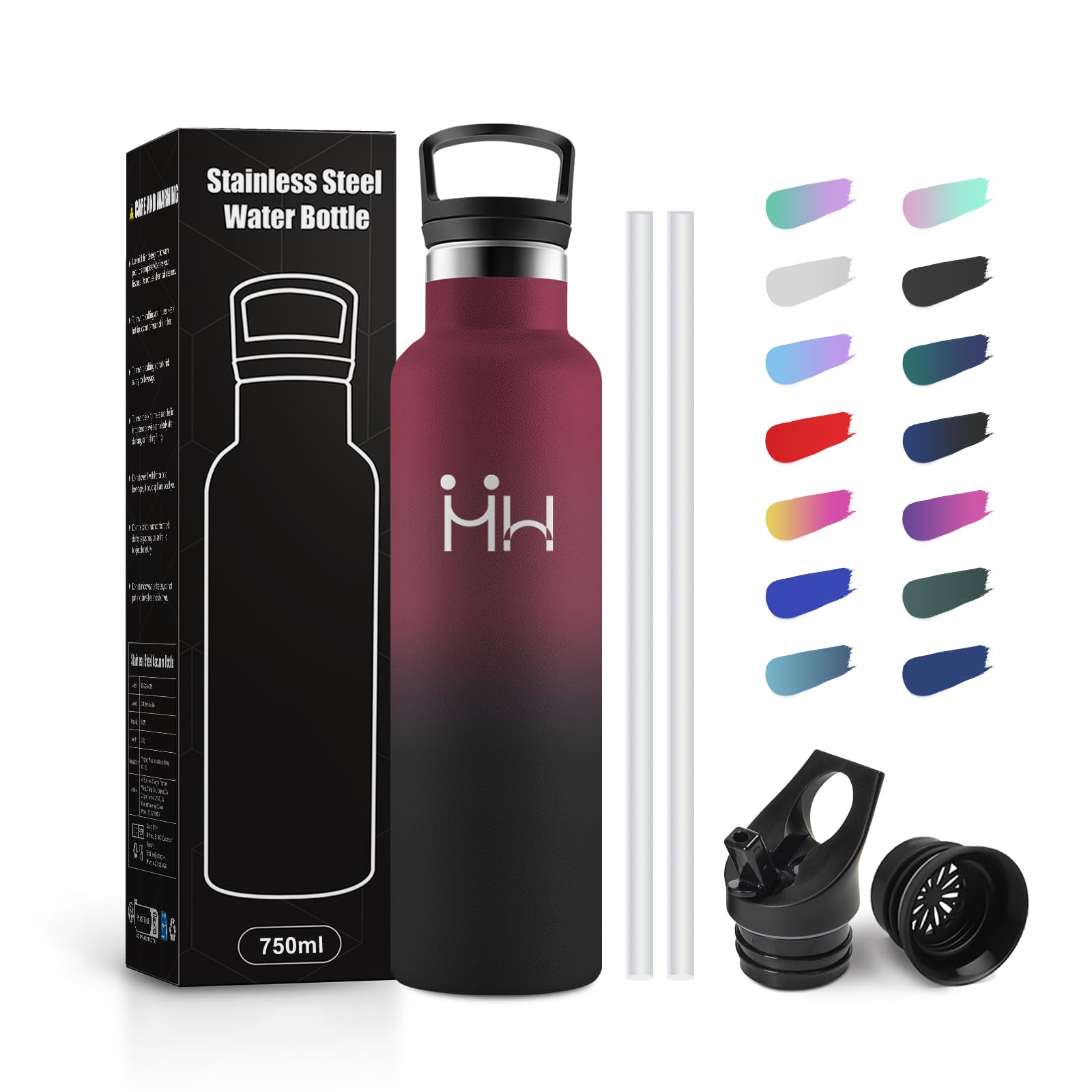 JAPORIA 750ml Stainless Steel Water Bottle, Thermal Water Bottles with Straw, Leak-proof Thermal Bottle, BPA Free, Thermos for Children, Office, Camping, Work, Gym
