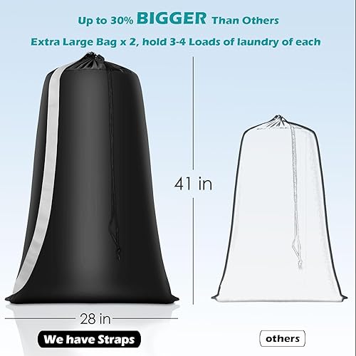 Miniatura 2 de Coomee Bolsa de lavandería resistente, paquete de 2 bolsas de lavandería de nailon XL con correas, organizador de ropa sucia grande lavable con