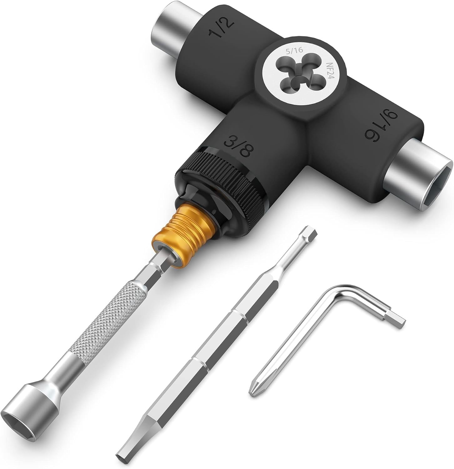 Skate Cricket Tool T multifonction léger et portable avec clé Allen 2 en 1 Tournevis cruciforme pour patins, longboards, skateboards, roues, essieux et Kingpin