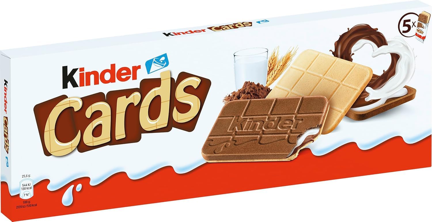 Kinder Cards Chocolate Biscuits, Surprisingly Smooth and Creamy Milk-and-Cocoa Filling, 128g Pack of 5 (From Italy) Get Flavourito Kunafa Chocolate 20g Absolutely Free By DECADENT FOODS-image-29