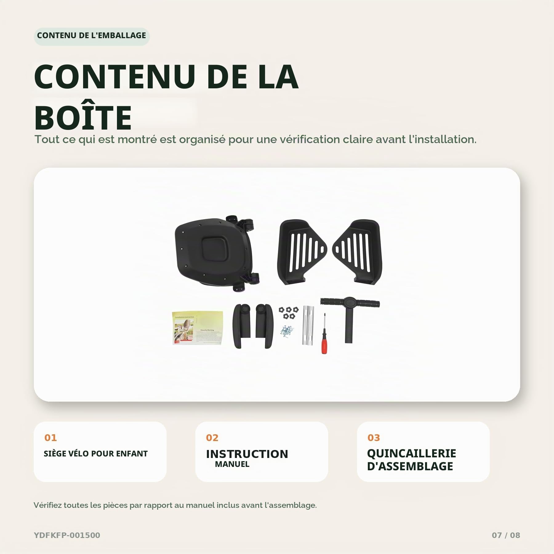 Siège enfant de vélo, siège enfant de vélo arrière, jusqu'à 50 kg, dossier haut avec 3 positions de réglage, ceinture de sécurité à 5 points et grande repose-pieds, pour enfants de 8 mois à 8