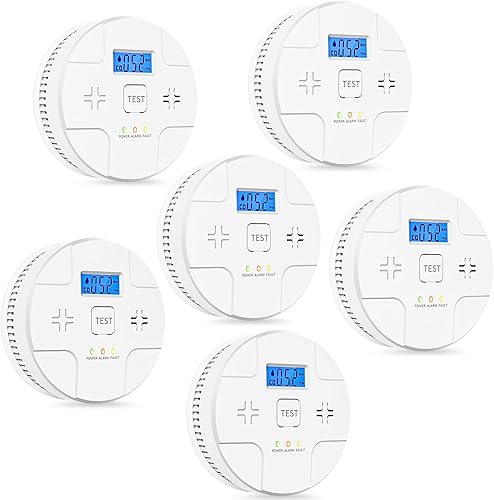 Miniatura 9 de Paquete de 5, detector de humo detector de monóxido de carbono, detección 2 en 1, alarma de 85 dB, indicador LED, pantallas digitales LCD, funciona