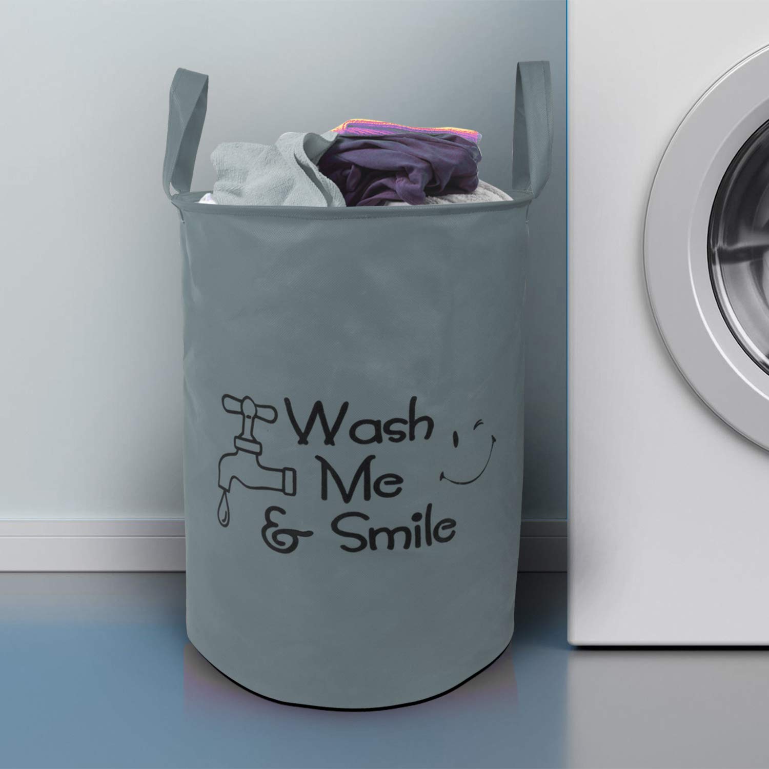 E-Retailer® Waterproof PVC Foldable Laundry Bag/Toy Storage Bag/Laundry Basket Organizer With Handle For Dirty Clothes, 45L (Color-Printed Gray, Size-17x14 Inches)