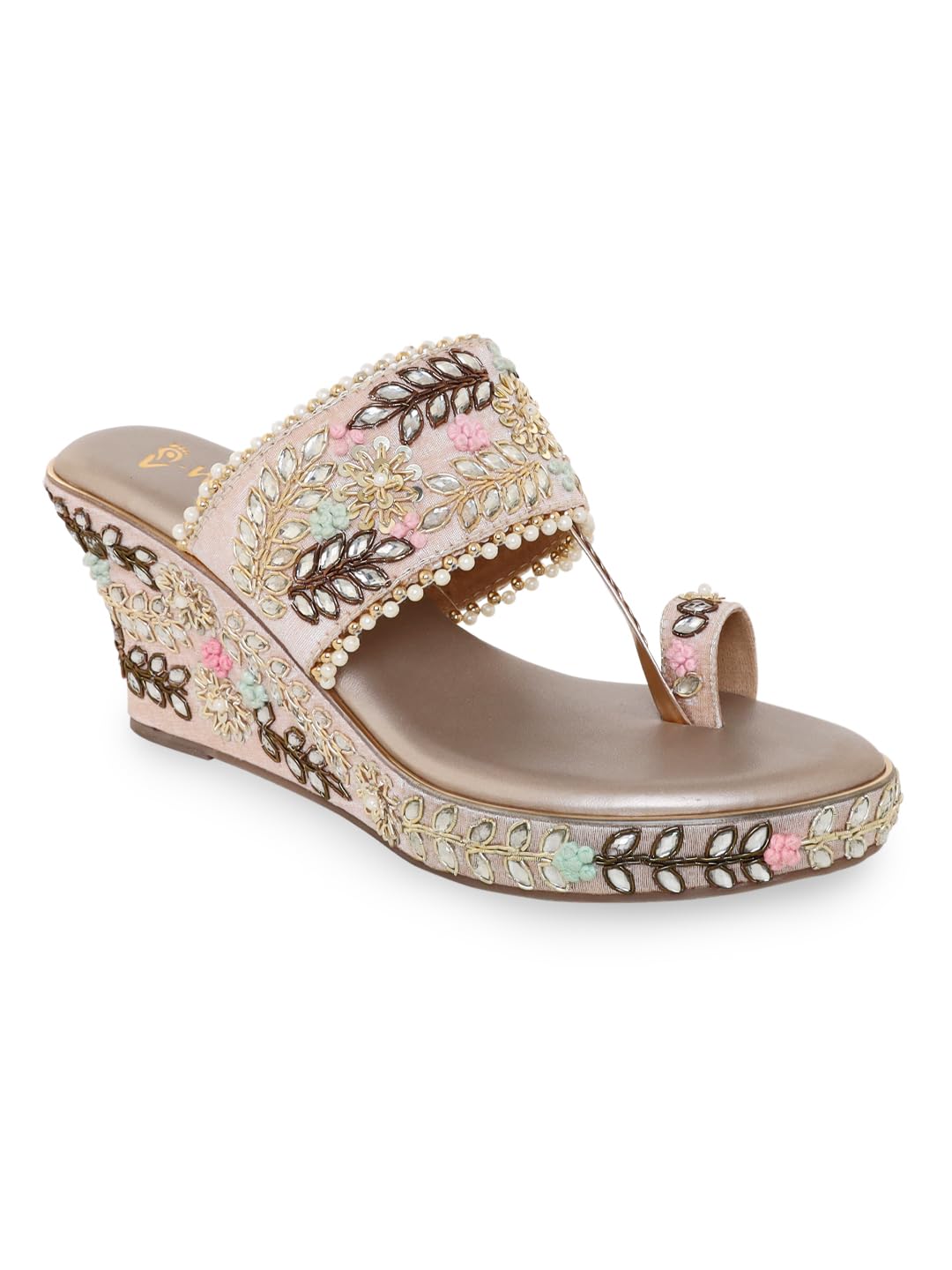 Women's Slip-Ons Floral Embroidered Ethnic Wedge Heel Bridal Sandals | Wedding, Ethnic, Festive Occasions Bridal Heels for Women | Heel Height: 3 Inches-image-41