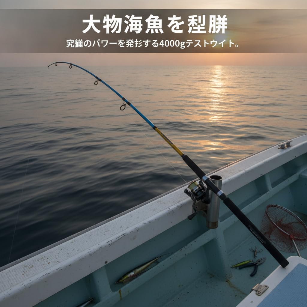 Canna da Pesca Composita Azione MH, 2.4 metri | fibra di vetro, esche, azione MH, anelli guida maggiorati, peso prova 4000g, metallo, schiuma, per barca, per pesca costiera