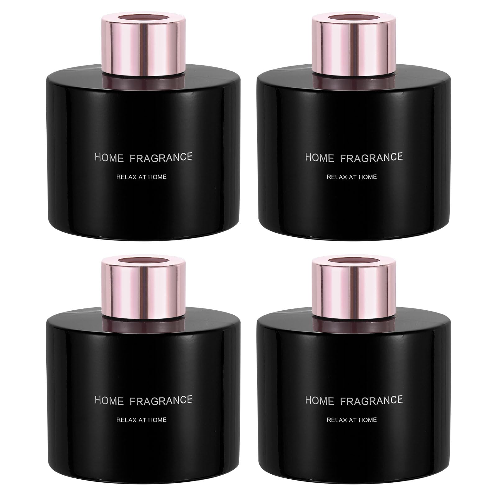 sourcing map 4pcs Empty Glass Diffuser Bottle 140ml/4.7oz Refillable Fragrance Accessories Aromatherapy Jar Container for Replacement Reed Diffuser DIY Home Bathroom Black with Gold Tone Cap