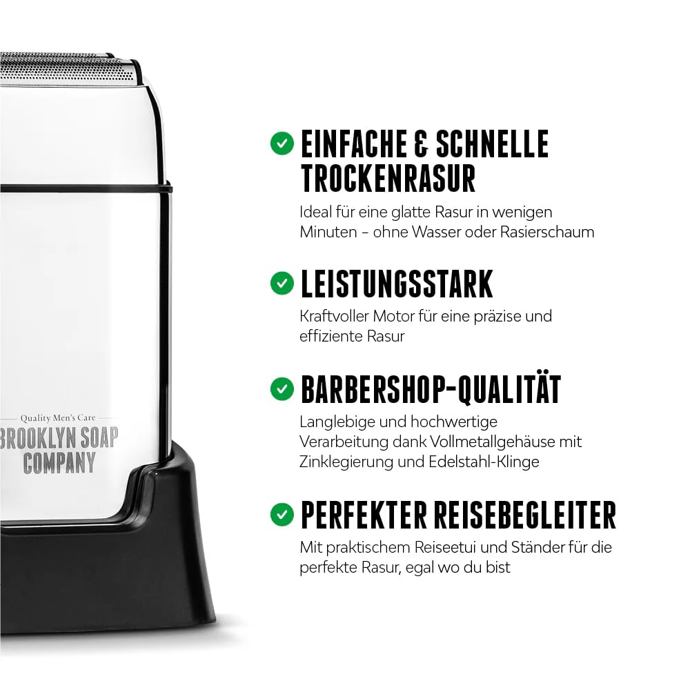 Brooklyn Soap Company Brooklyn Shaver - Elektrischer Rasierer für Herren - Bartschneider für eine makellose Trockenrasur - Elektrorasierer mit LED-Display & USB-C Aufladung