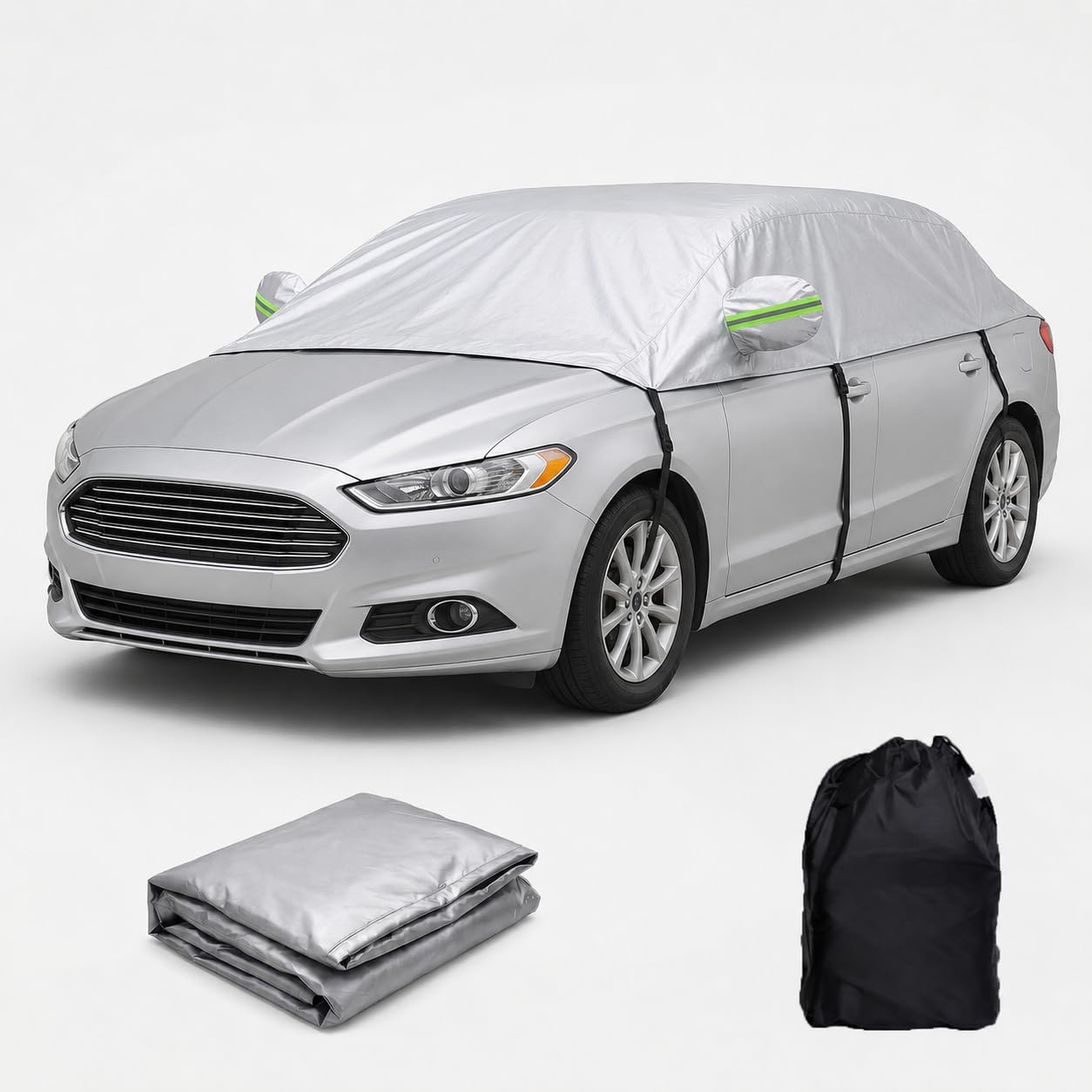 Wasserdicht Halbgarage für Auto Sommer für Ford Fusion 2005-2020 Autoabdeckung Abdeckplane Auto All Weather, Wasserdicht Staubdicht Sonnenschutz Wetterfest und Laub(Silber)
