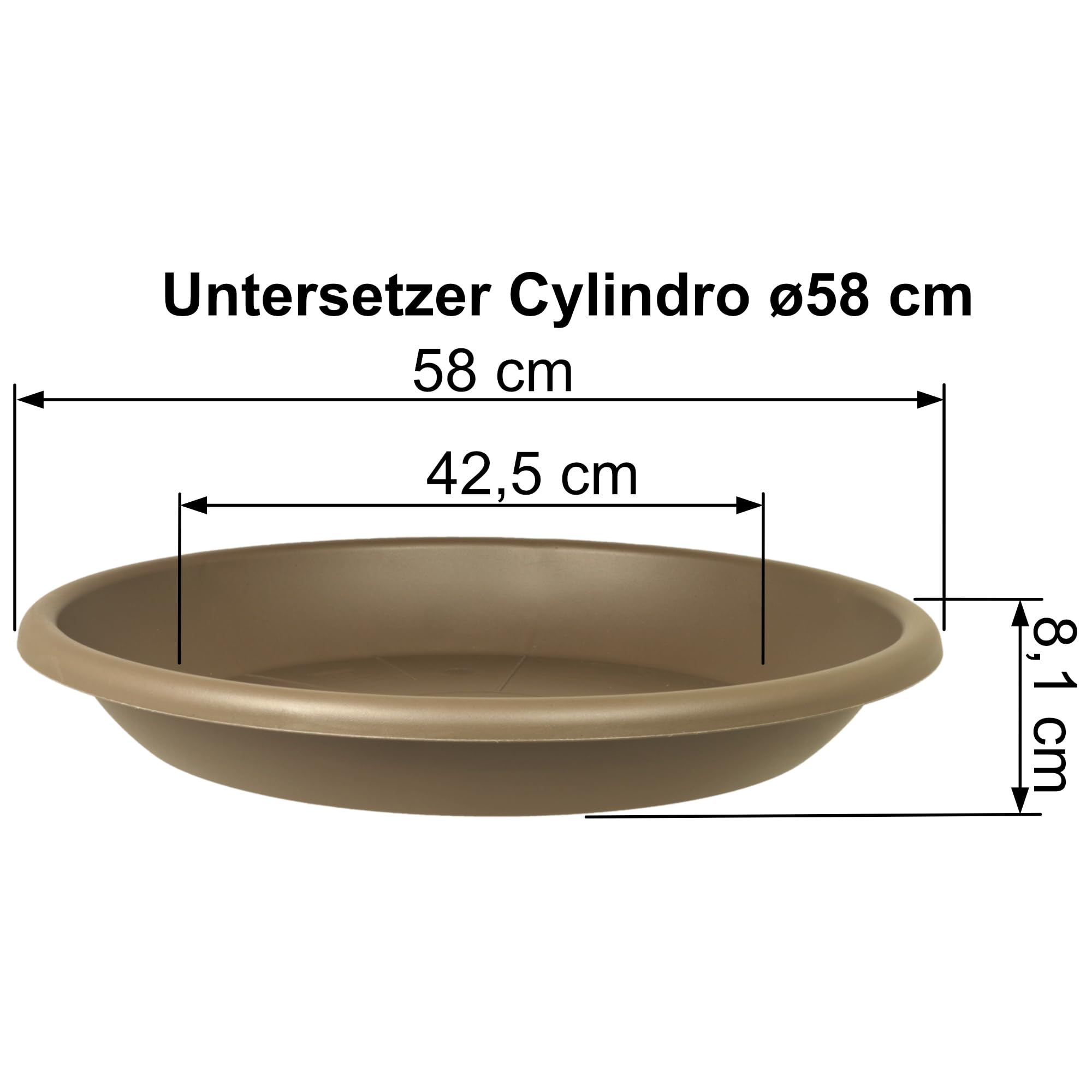 MePla Lot de 3 pots de fleurs Cylindro de 60 cm de diamètre + soucoupe de 58 cm de diamètre, taupe, résistant aux intempéries, en plastique résistant aux UV