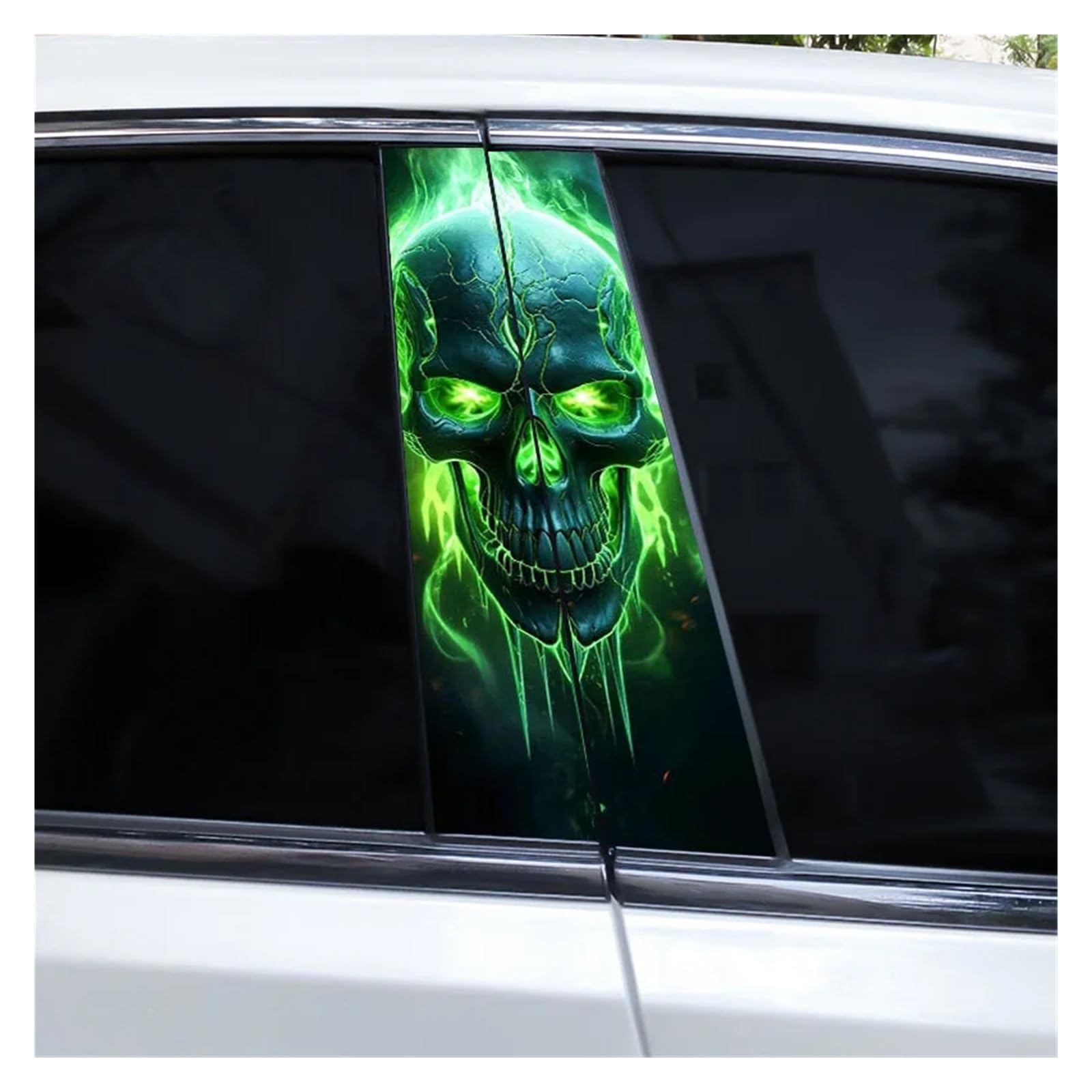Car Side Decals 2pcs Flame Skull Car Sticker Horror B-Pillar Waterproof Vinyl Cover Scratch Center Column Decal(Style I)