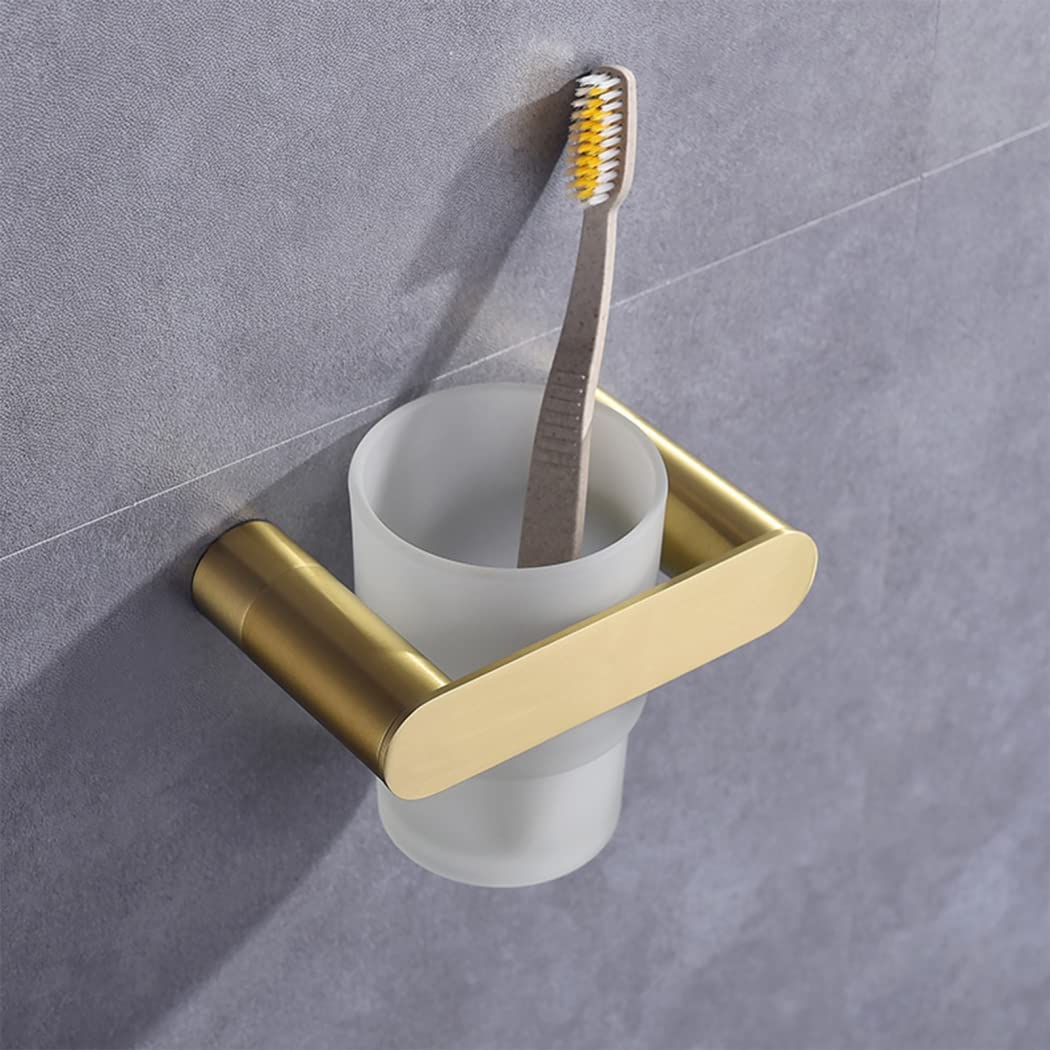 WRIST Zahnbürstenhalter, Zahnbürstenhalter Aus Edelstahl Und Milchglas, Zahnbürstenbecherhalter Aus Gebürstetem Gold, Wandmontage, Zahnbürstenbecherhalter Für Badezimmer