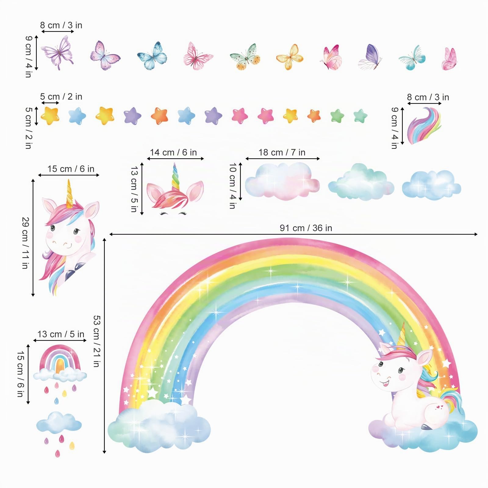 decalmile Stickers Muraux Arc en Ciel Licorne Autocollant Mural Nuages