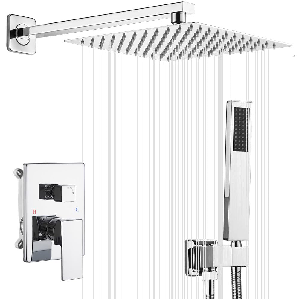 Photo 1 of ***FACTORY SEALED**JingGang Polished Chrome Shower System 10 Inch Bathroom Luxury Rain Mixer Shower Combo Set Wall Mounted Rainfall Shower Head and Handheld System Shower Faucet Rough-in Valve Body and Trim Kit