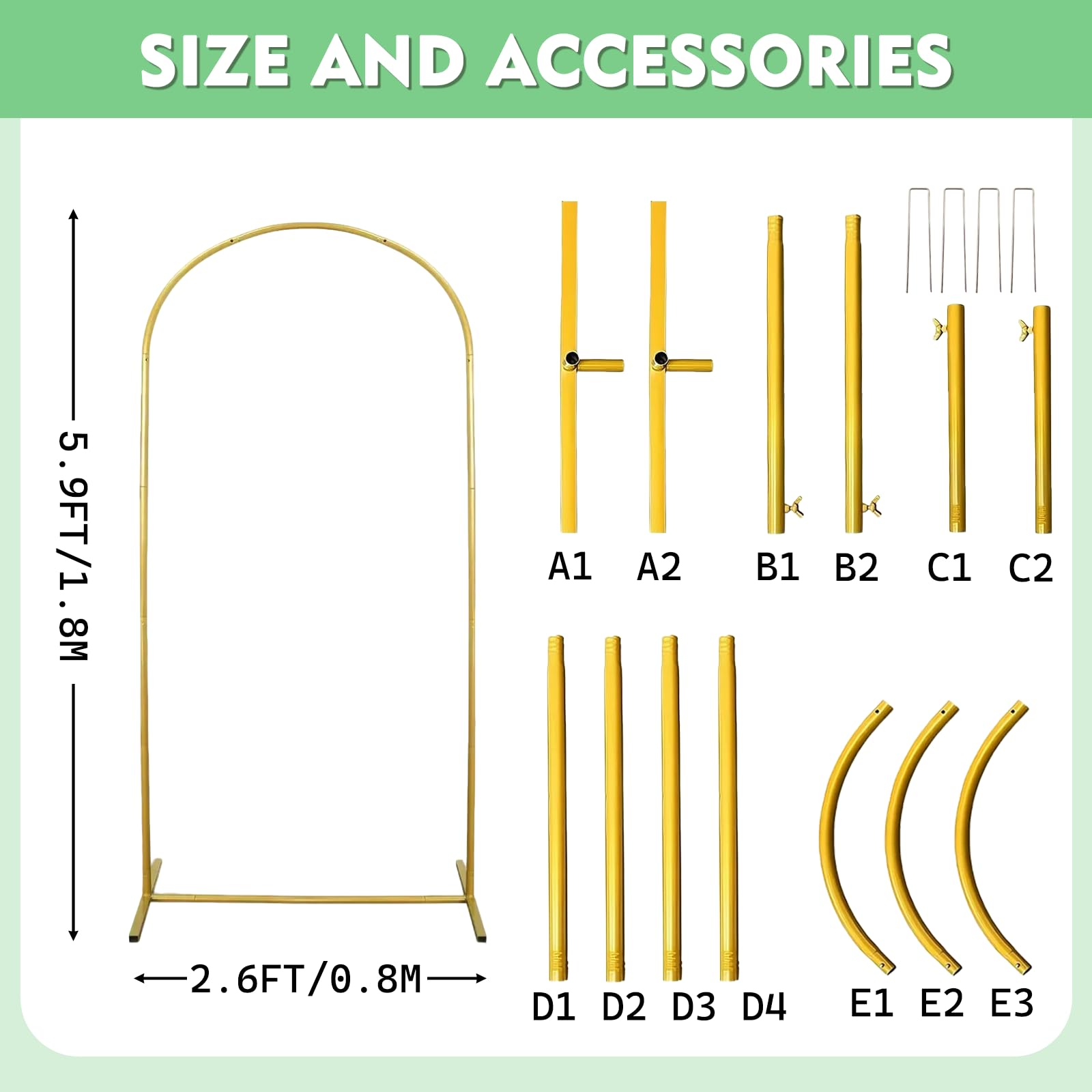 Structure et support de fond en métal doré de 1,8 m de hauteur et 0,8 m de largeur pour mariages, anniversaires, remise de diplômes et fêtes - 3