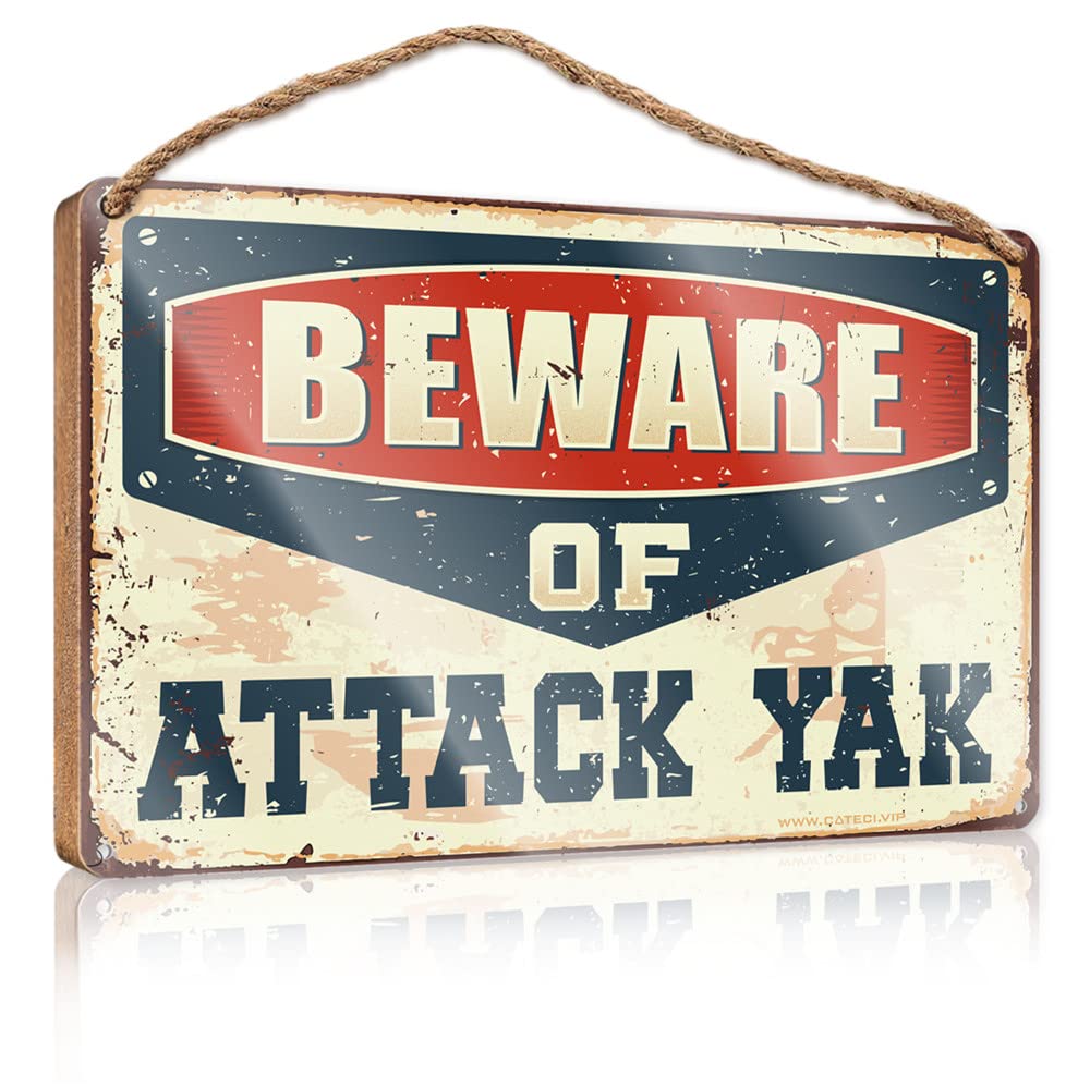 YYHLEH Wood Door Sign Beware Of Attack Yak Wooden Sign(15X28CM)