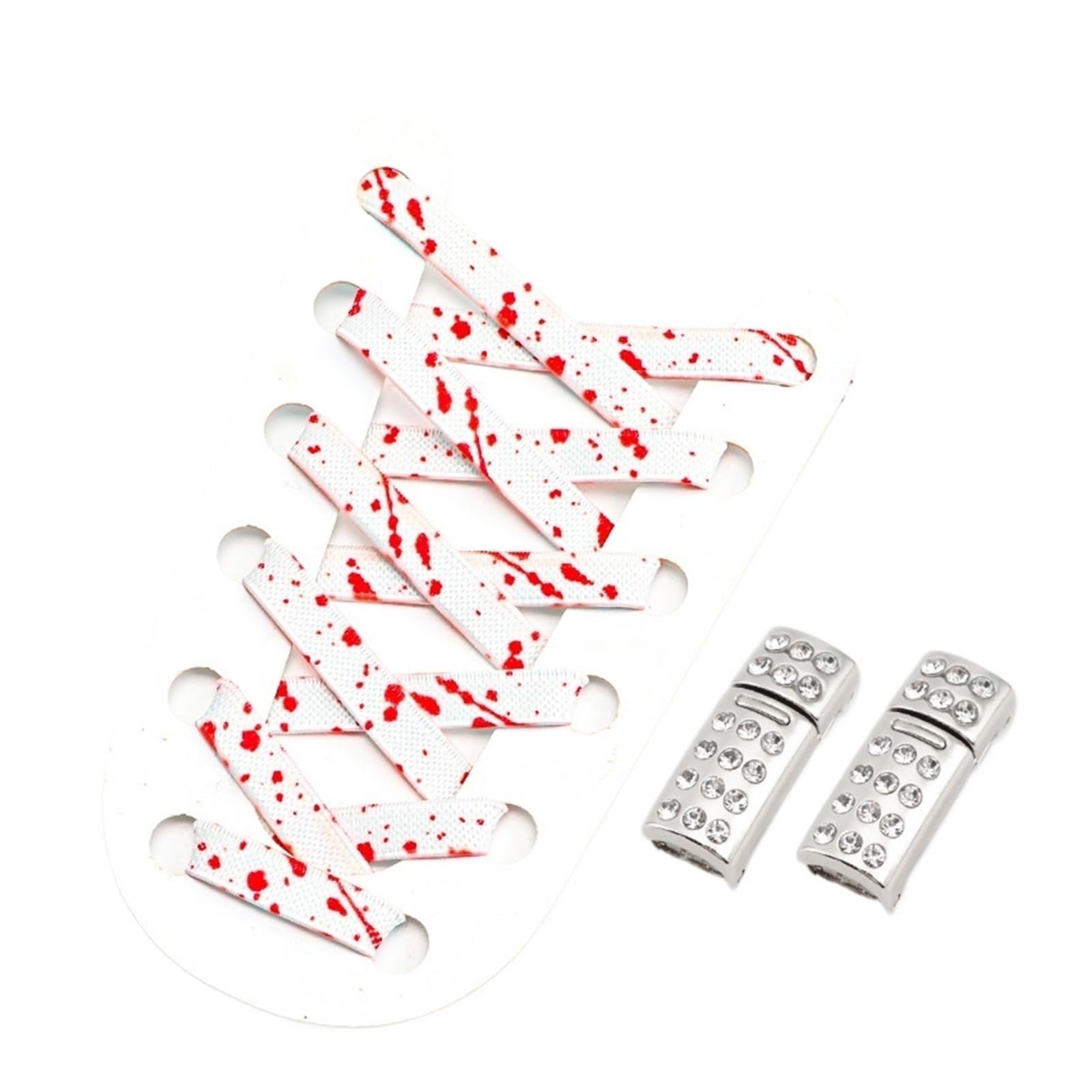 GPDNBIEU Shoelaces, Diamond Shoe Laces Lock No Tie Shoelaces Flat Elastic For Sneakers Splash Ink Shoelace(White Red)