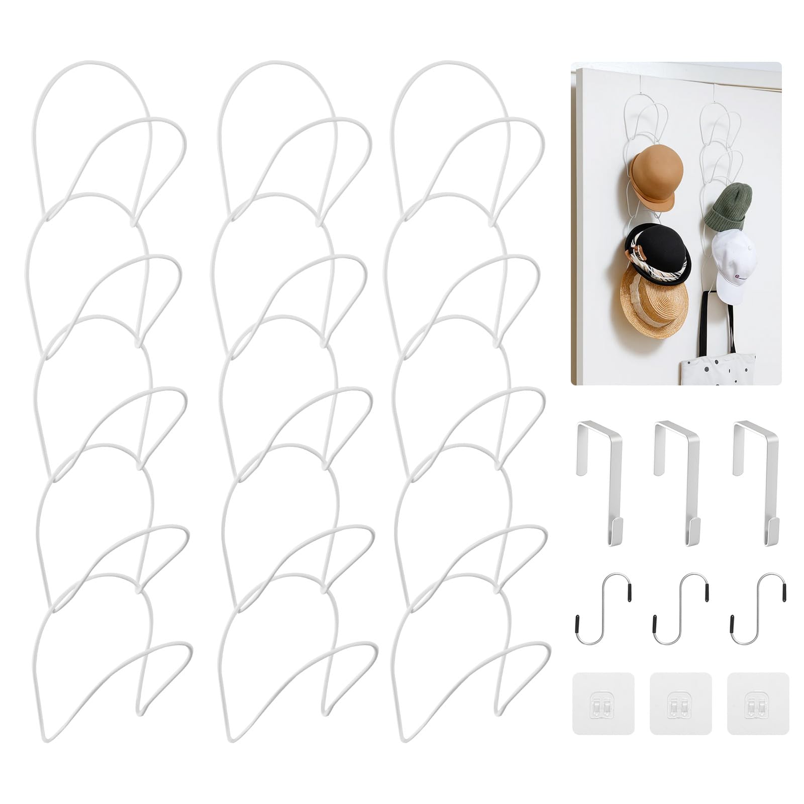CROWNSHOP Hat Rack Hanger Holder Organiser Closet Hanging Baseball Cap Display Storage Rack for Baseball Caps, Scarves Handbags Towels Ties Space Saving Closet Storage