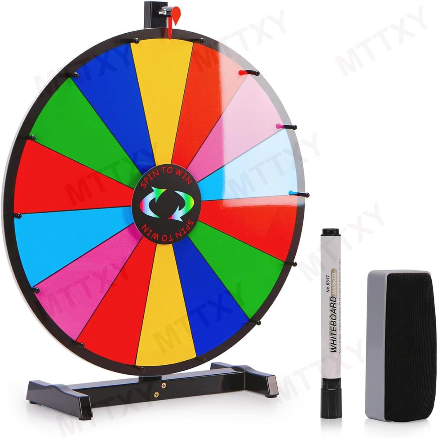 18Inch Spinning Prize Wheel - 14 Slots Color Tabletop Roulette Wheel of Fortune - Spin The Wheel with Dry Erase Marker and Eraser Win - Spinner Wheel Game for Carnival and Trade Show