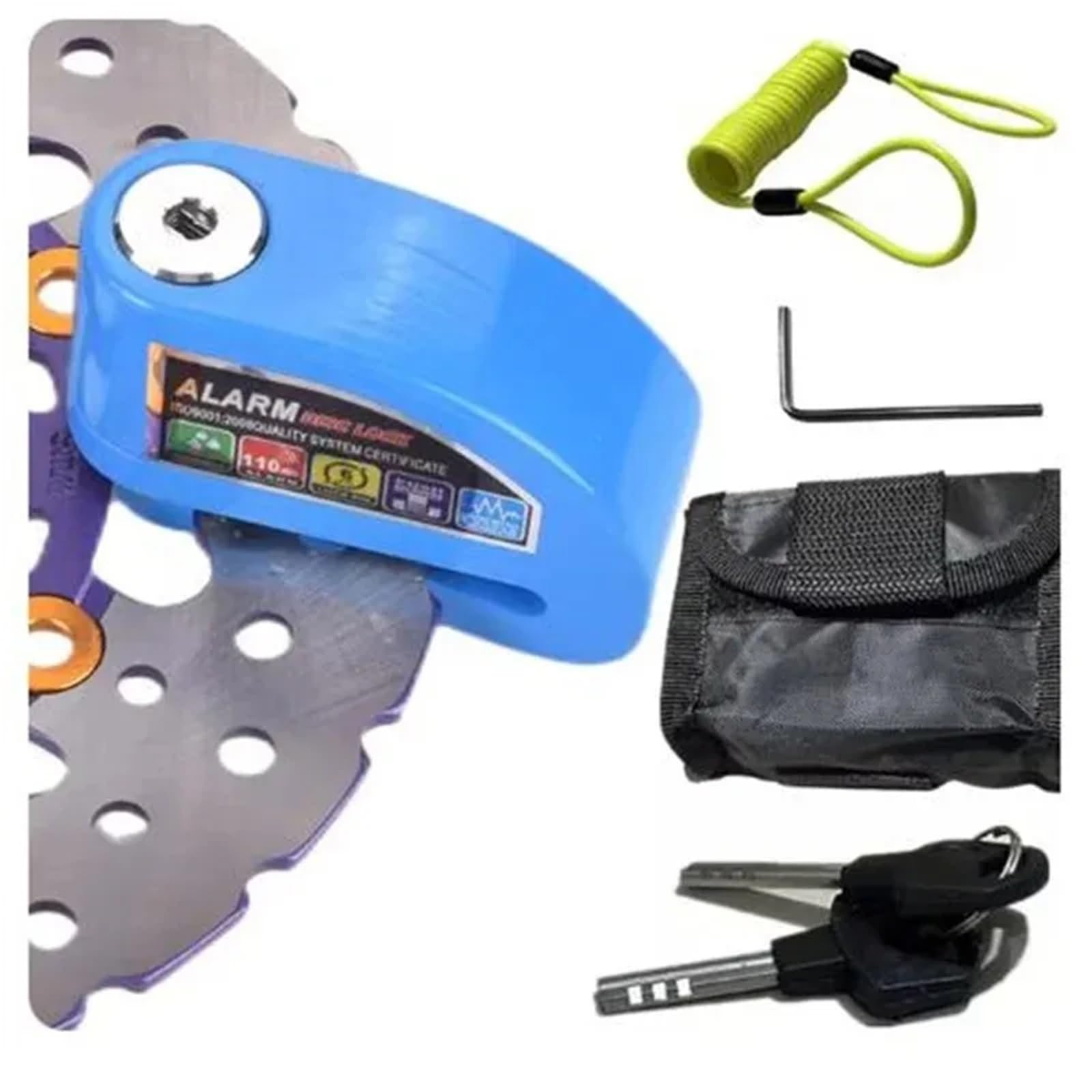 blokada motocykla Blokada roweru motocyklowego Alarm bezpieczeństwa kłódka tarcza aluminiowa stop antykradzieżowy przypomnienie lina blokada torba(Black combined)