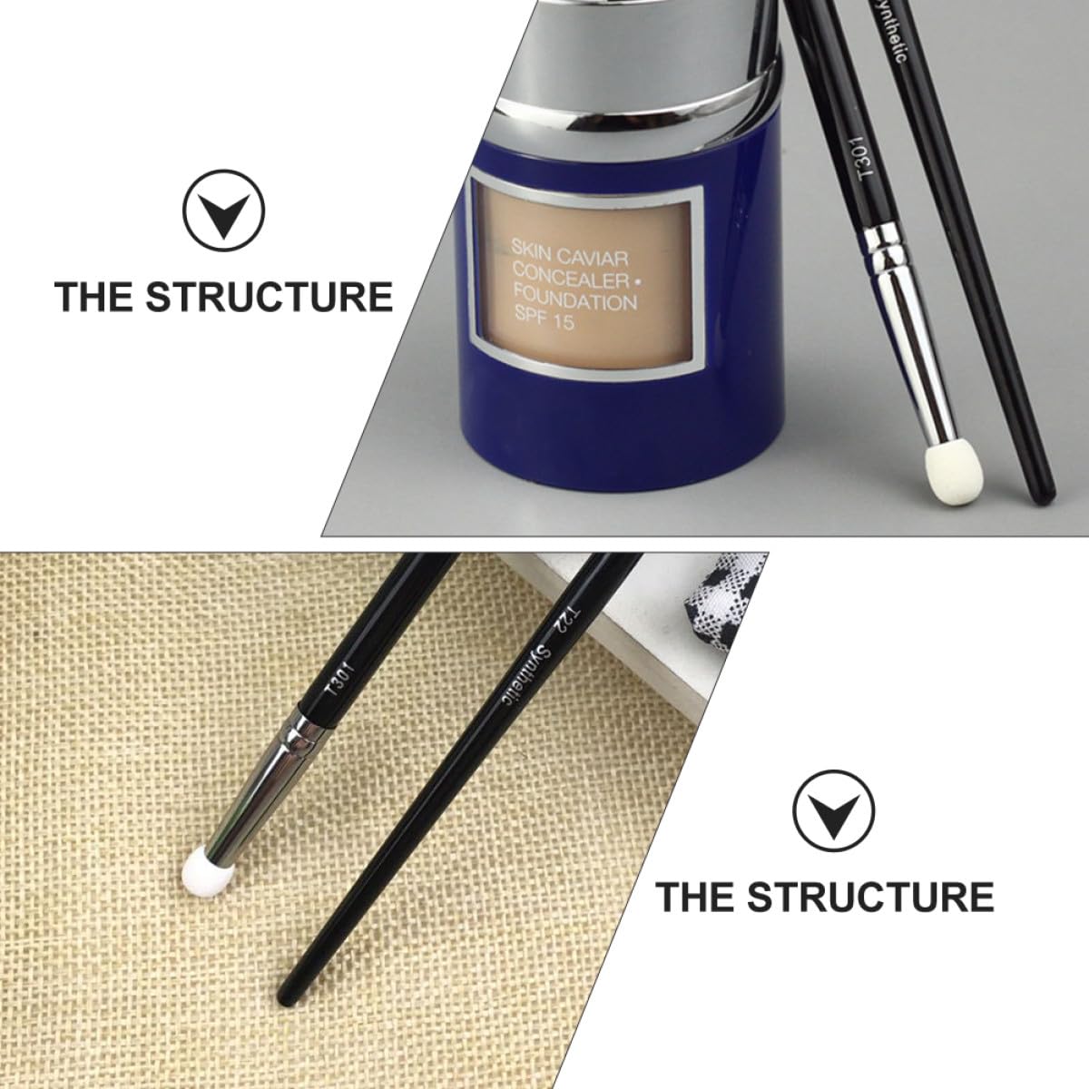 SHOWERORO Concealer Brush Set 3pcs with Double-head Sponge Dotting Brush for Dark Circle Concealing Multipurpose with Synthetic Bristles