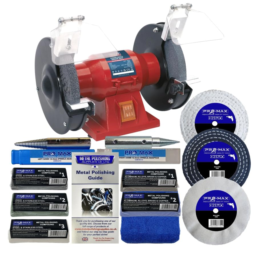 Bench Grinder Metal Polisher 6" 150W with Pro-Max 4" Metal Polishing Kit