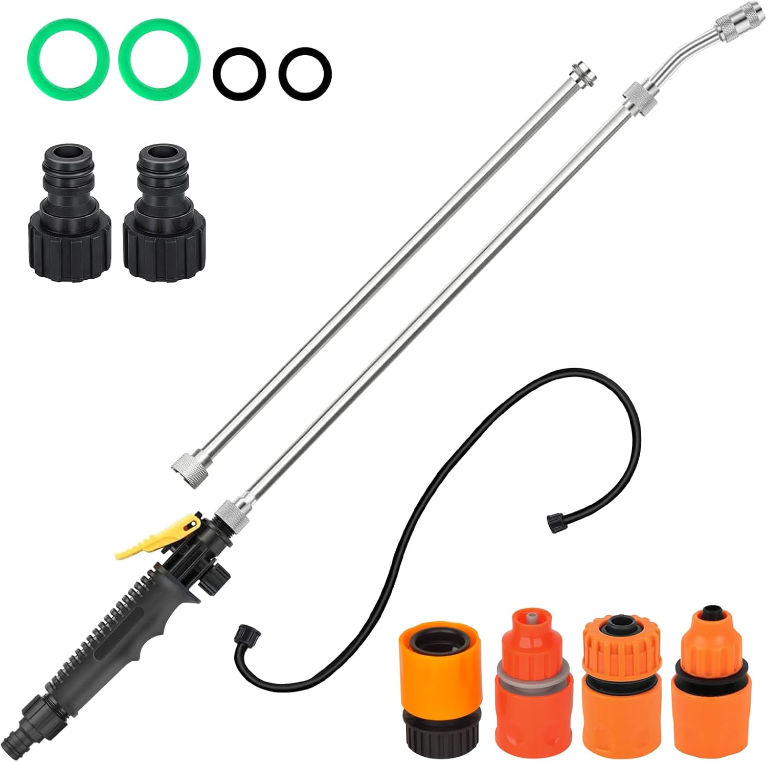 28' Stainless Steel Replacement Sprayer Wand Set, Adjustable Metal Sprayer Wand with 2 Extension Wand & 1 Hose & 4 Gaskets & 2 Hose Connect and 4 Quick Connect, Leak-Proof & Ideal for Yard