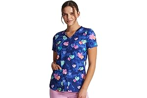EDS Women's Heart Scrubs Top V-Neck Print DK876