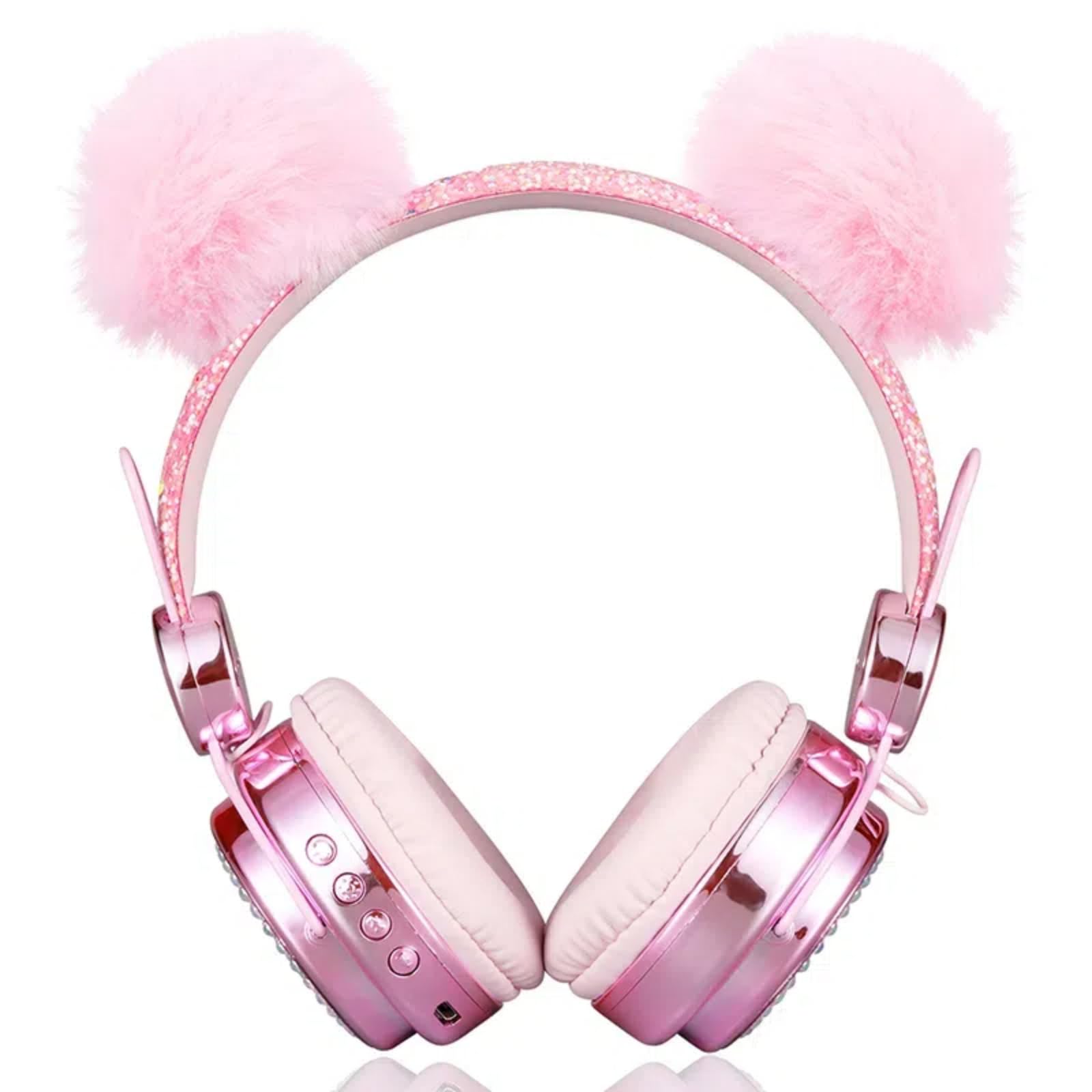 Cuffie per bambini senza fili, Bluetooth 5.3, luci LED colorate, over-ear, volume limitato 85 dB, cuffie per bambini/ragazze/regalo/scuola/tablet/viaggi (rosa)
