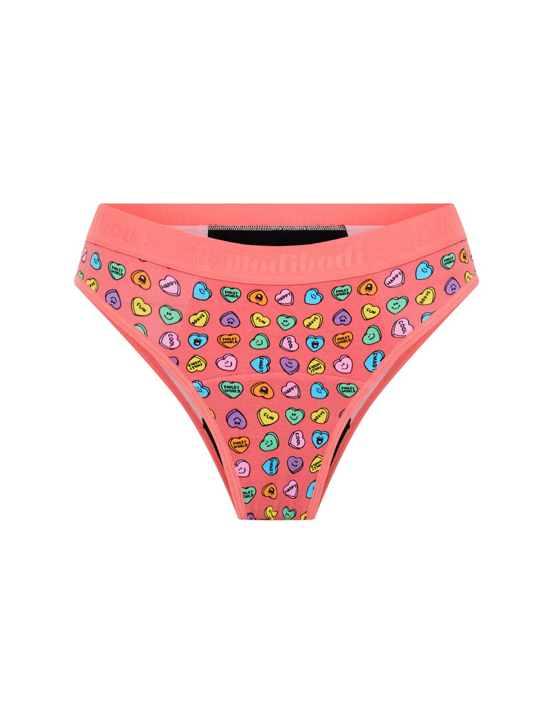 Modibodi Period Pants for Teenager Girls - Hipster Bikini 50ml Super Absorbency Knickers - Happy Hearts Y10-12