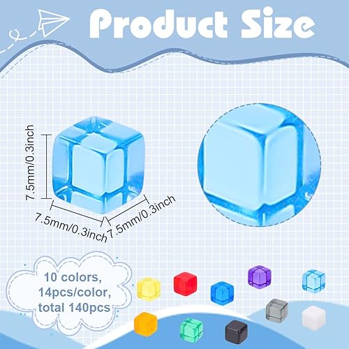 Miniatura 2 de BENECREAT 140 cubos de dados acrílicos en blanco de 10 colores de 0.295 in, varios colores, sin agujeros, con caja de almacenamiento para hacer