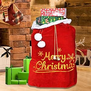 JOYIN Christmas Santa Sack with Cord Drawstring (31″ x 27″) for Indoor Xmas Give Decoration, Holiday Gift Décor, Giant Presents Gifts Wrap.