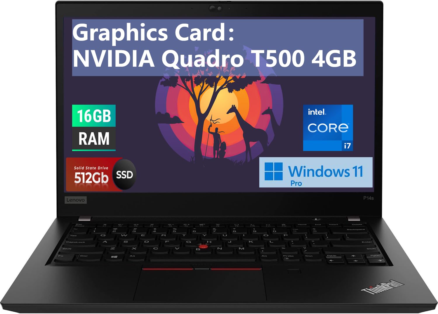 Lenovo ThinkPad P14s Gen 2 Mobile Workstation Laptop, NVIDIA Quadro T500 4GB, Core i7-1165G7, 14" FHD (1920x1080), 16GB RAM, 512GB SSD, Windows 11 Pro