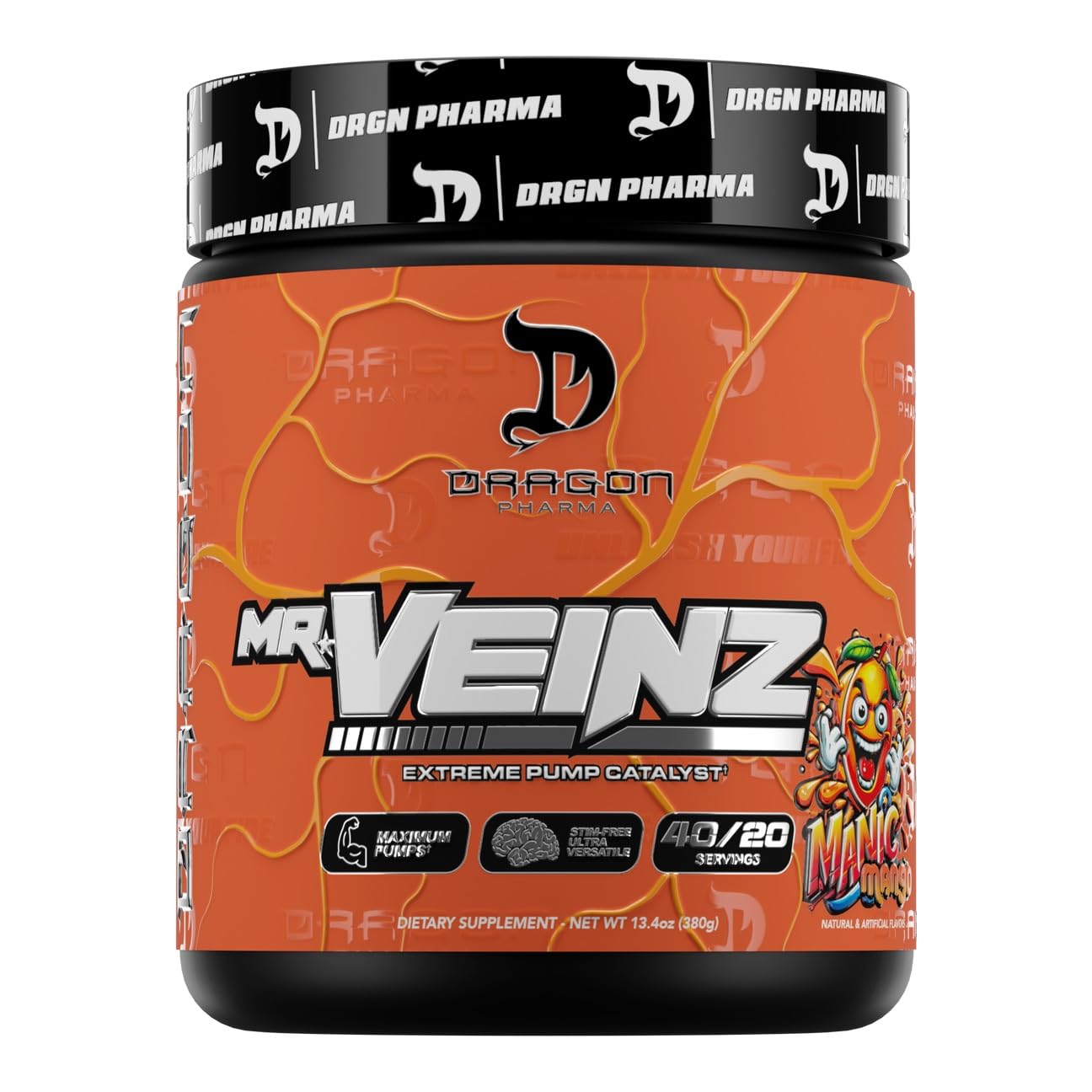 DRAGON PHARMA Pré-treino sem estimulantes sabor Manic Mango, 40 porções