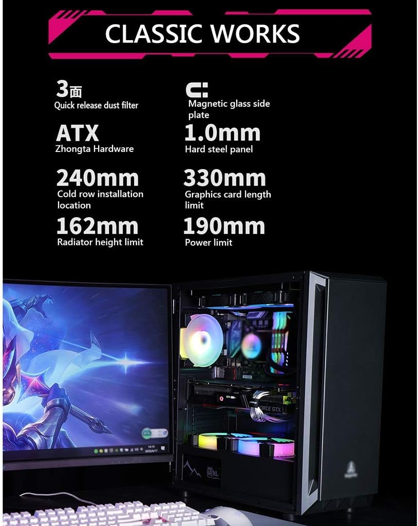 Amazon Co Jp ピンクのゲーミングケース ミッドタワーatx M Atx Itx Pcゲームコンピュータケース デスクトップpcのコンピュータ用磁気ガラスサイドプレート Usb 3 0 扇風機で着色ライト Size 6 Fan パソコン 周辺機器