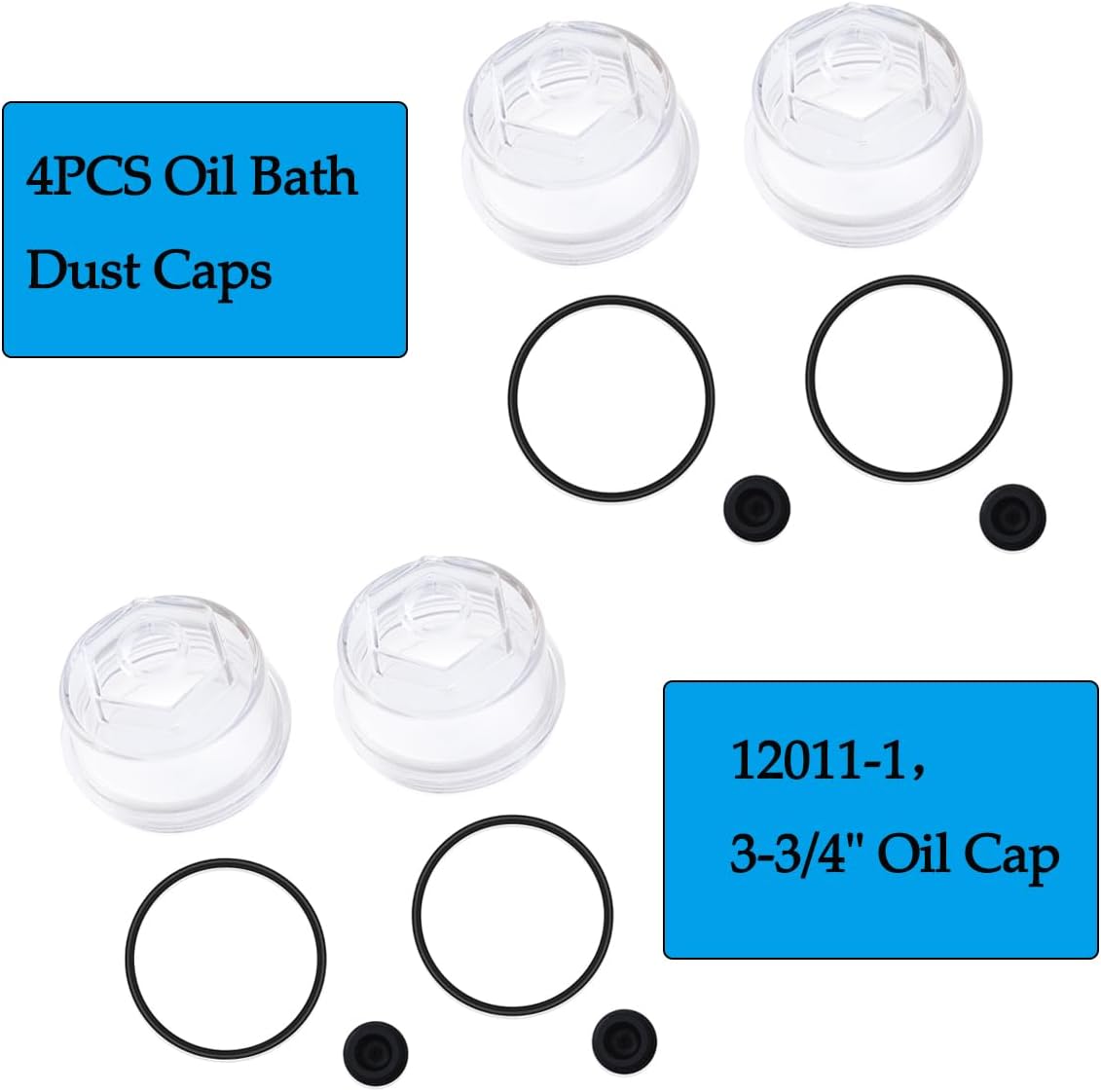 12011-1 2PCS Oil Bath Dust Caps 3-3/4 in Oil Cap w/O Ring & Plug Fit for 10K-16000 Rockwell Trailer Axle Bearing (4)