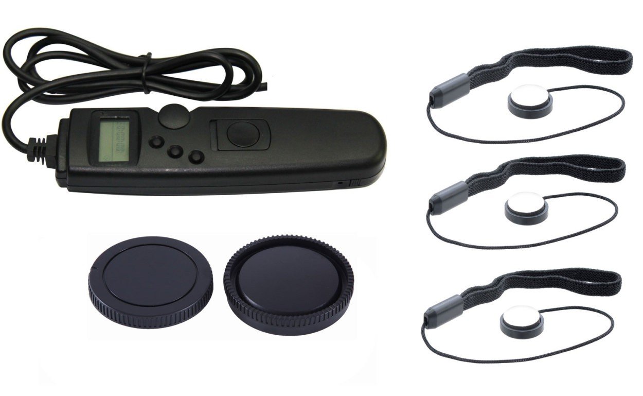 NinoLite 6pcs Timer Function RM-S1AM Compatible + 3 Lens Cap Holders + 2 Camera Caps