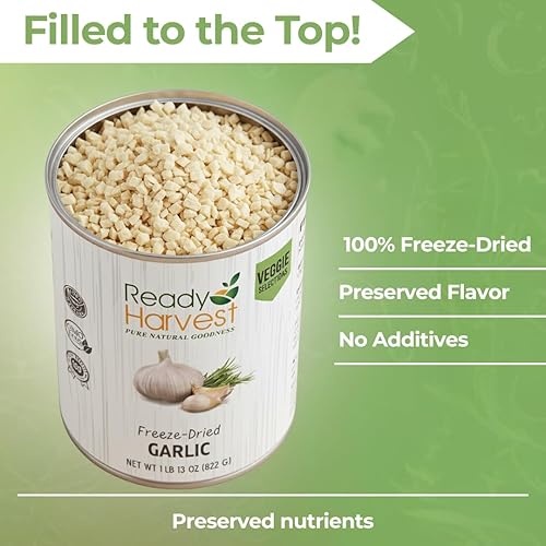 Miniatura 2 de Ready Harvest Alimentos liofilizados - Ajo | Alimentos de emergencia | Grapas de despensa | Lata #10 | Vida útil de 25 años | Latas llenas hasta la