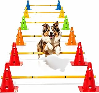 Dog Agility Training Hurdle Cone Set, Adjustable Dog Agility Equipment Obstacle Course Backyard Equipment for Pet Exercise 6 Set