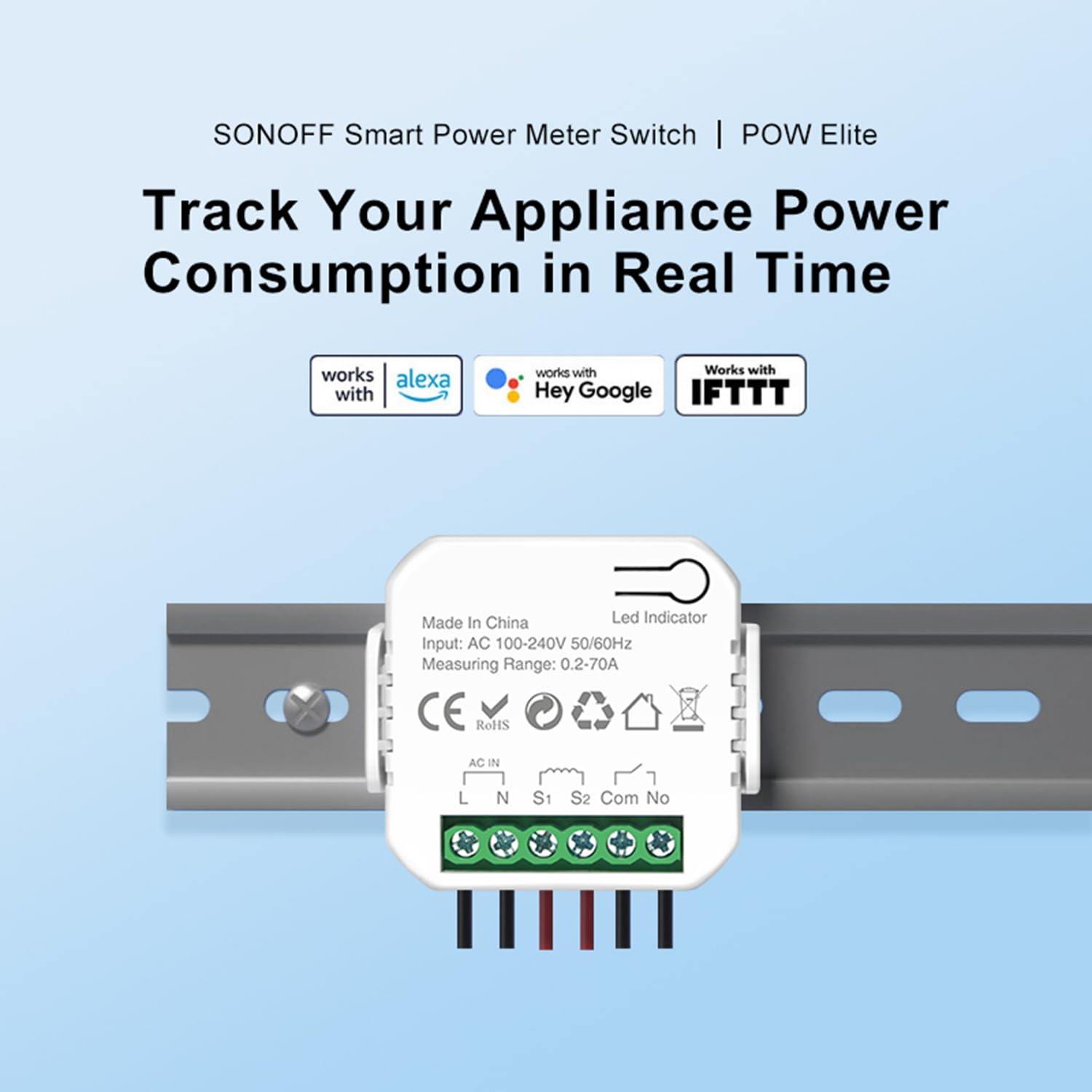 WiFi Smart Energy Monitor: Echtzeit-Stromverbrauchs-Tracker, Spannungs- und Stromverfolgung über eWeLink-App, Smart-Home-Stromverbrauchsanalysator