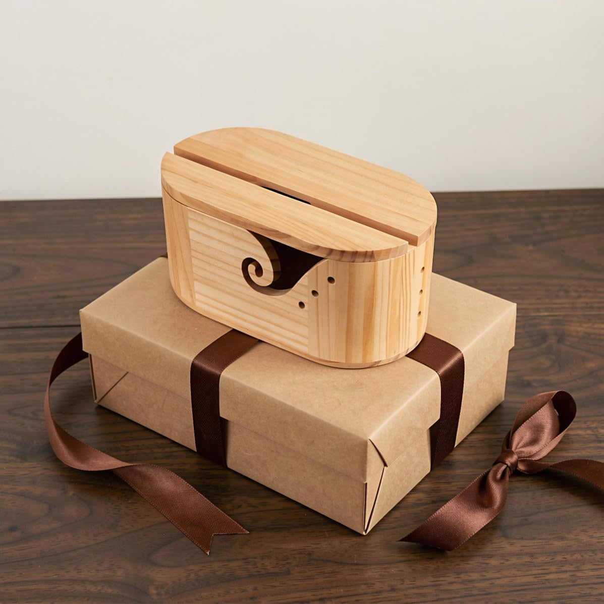 Acacia Wood Yarn Bowl Lid and Hooks with Phone Stand Oval image 5