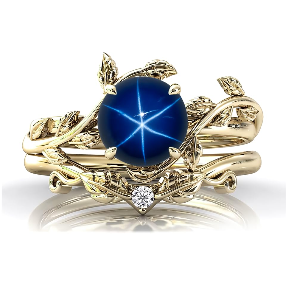 Gemstone Engagement Ring 1ct Gemstone and Moissanite Wedding Ring Sets for Women Art Deco Vine Leaf Gemstone Ring Bridal Sets Gemstone Engagement Ring Set Anniversary Promise Ring3