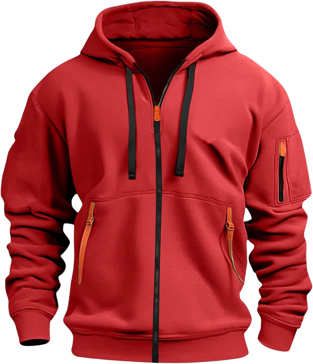 Mens Cargo Hoodies With Pockets Full Zip Long Sleeve Sweatshirt Sports Hooded Jacket, S-4XL